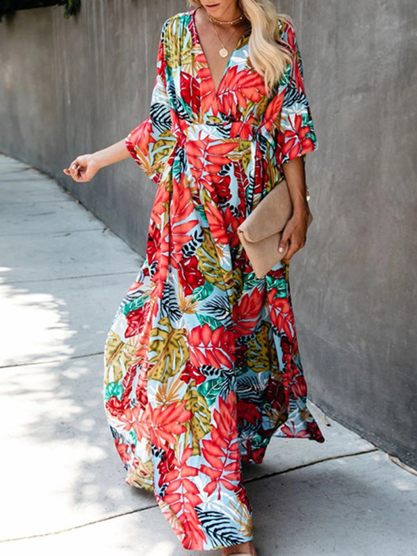 SwimwearCotton large flower beach blouse holiday sun protection shirt robe dress bikini blouse