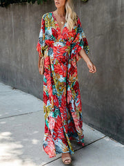 SwimwearCotton large flower beach blouse holiday sun protection shirt robe dress bikini blouse
