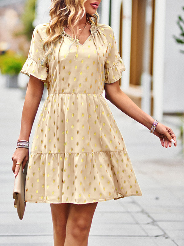 Bronzing Polka Dot Dress Women Spring Elegant Short Skirt