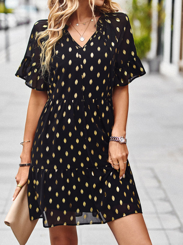 Bronzing Polka Dot Dress Women Spring Elegant Short Skirt