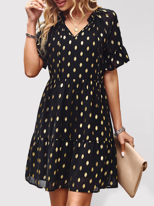 Bronzing Polka Dot Dress Women Spring Elegant Short Skirt