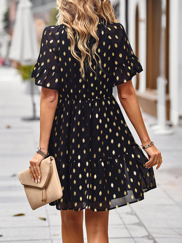 Bronzing Polka Dot Dress Women Spring Elegant Short Skirt