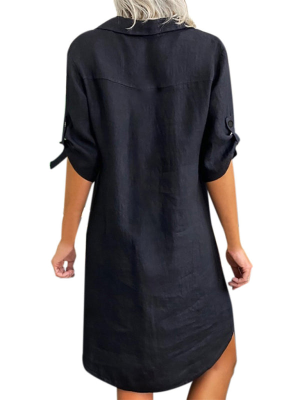daily casual cotton short-sleeved shirt dress