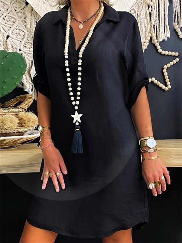 daily casual cotton short-sleeved shirt dress
