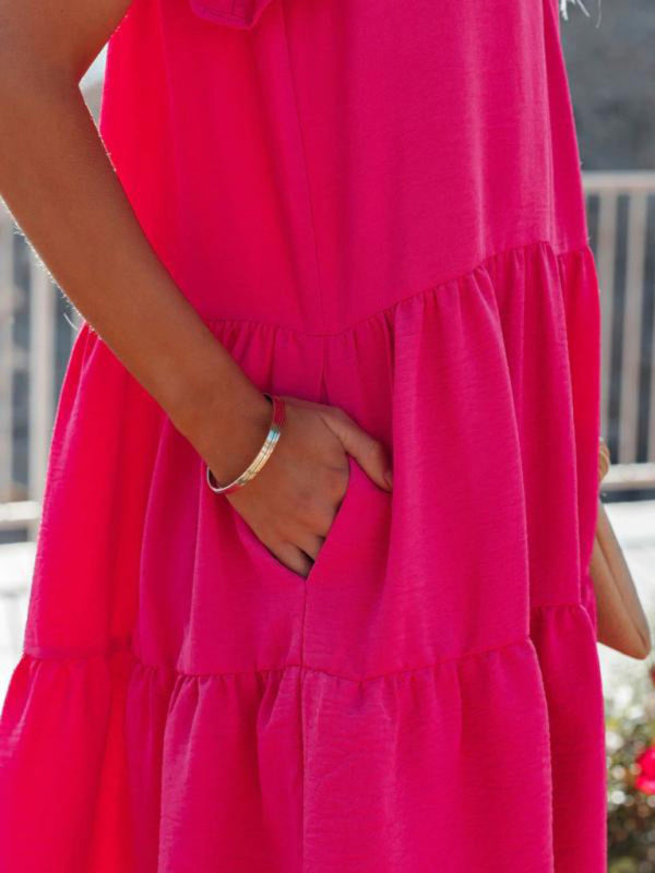 Pleated Loose Solid Color Short Sleeve Dress