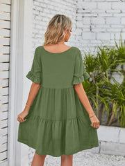 Casual V-Neck Babydoll Three Layer Pleated Dress