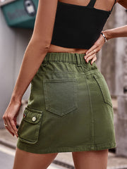 elastic waist denim work dress casual skirt