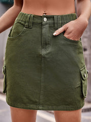 elastic waist denim work dress casual skirt