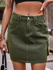 elastic waist denim work dress casual skirt