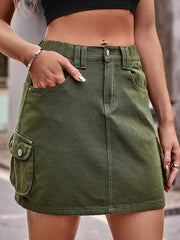 elastic waist denim work dress casual skirt