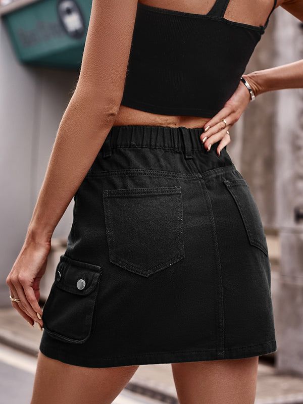 elastic waist denim work dress casual skirt