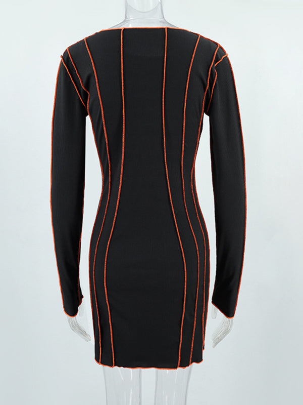 style small pit strip round neck reverse car edge dress
