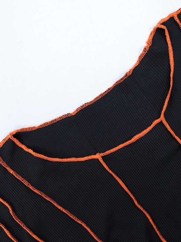 style small pit strip round neck reverse car edge dress
