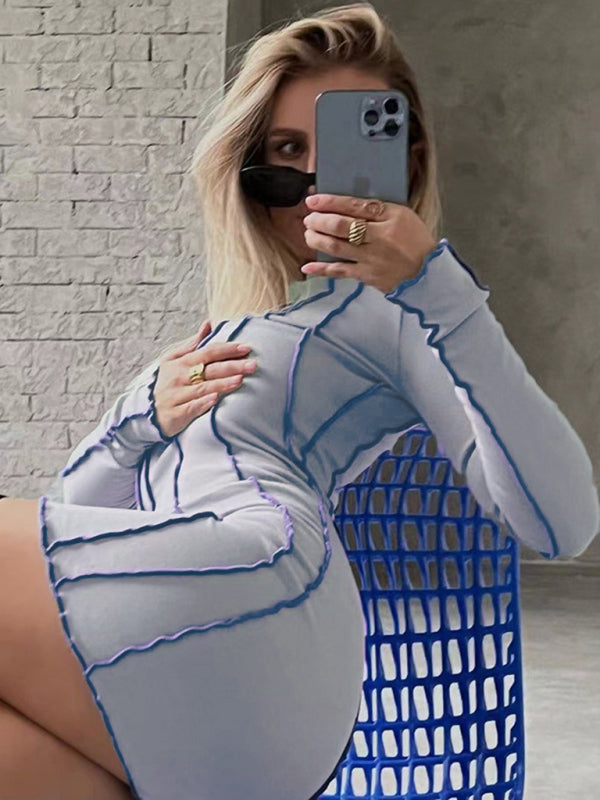 style small pit strip round neck reverse car edge dress