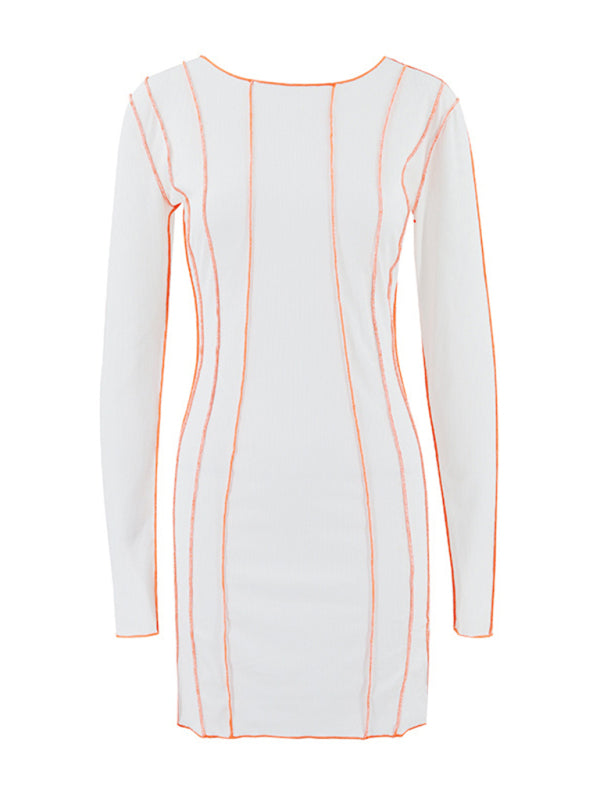 style small pit strip round neck reverse car edge dress
