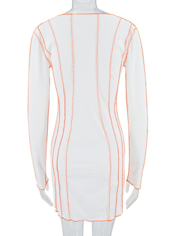 style small pit strip round neck reverse car edge dress