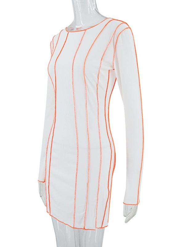 style small pit strip round neck reverse car edge dress