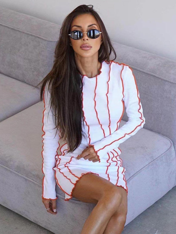 style small pit strip round neck reverse car edge dress