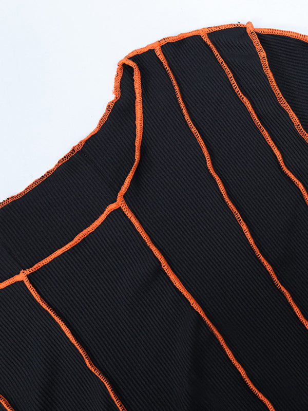 style small pit strip round neck reverse car edge dress