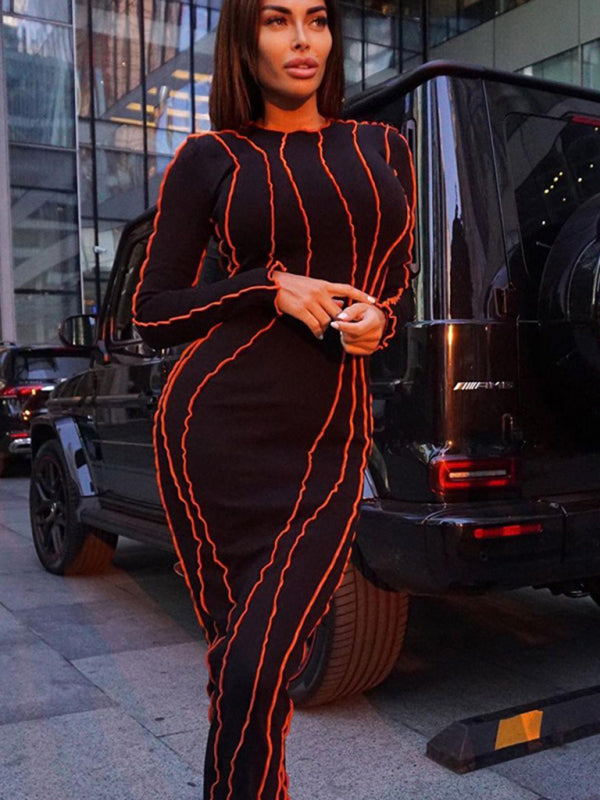 style small pit strip round neck reverse car edge dress