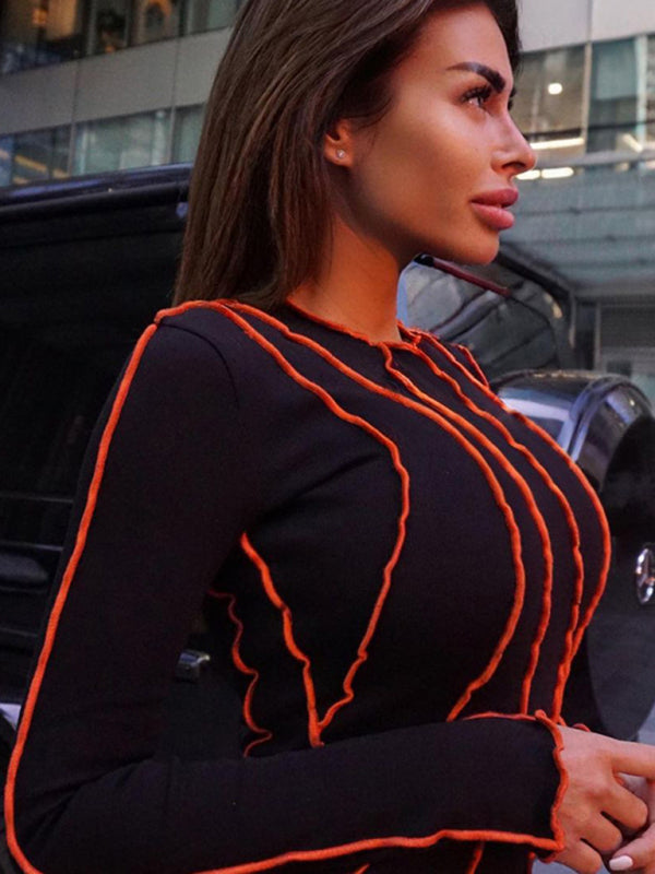 style small pit strip round neck reverse car edge dress