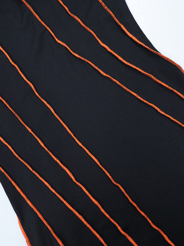 style small pit strip round neck reverse car edge dress