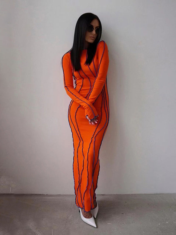 style small pit strip round neck reverse car edge dress