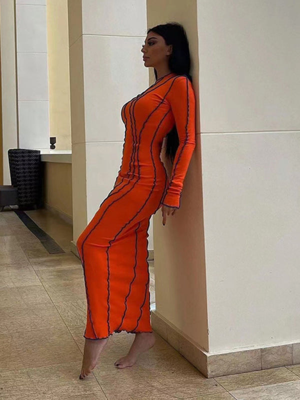 style small pit strip round neck reverse car edge dress