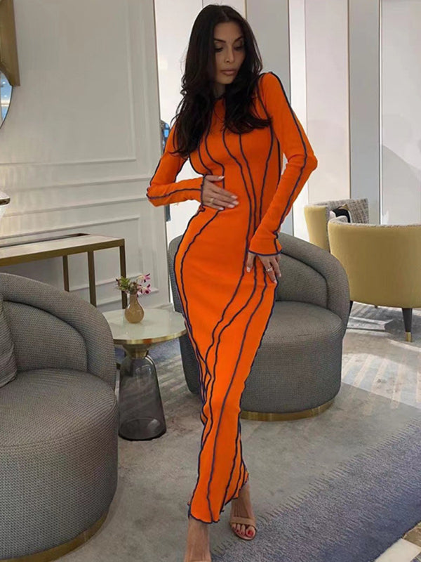 style small pit strip round neck reverse car edge dress