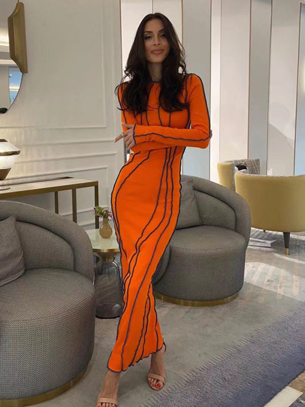 style small pit strip round neck reverse car edge dress