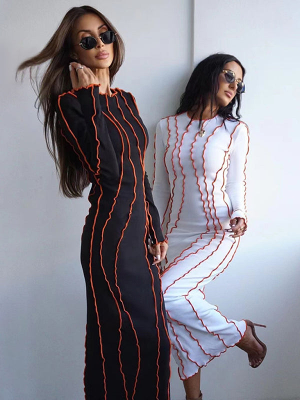 style small pit strip round neck reverse car edge dress