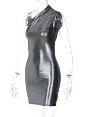 Sexy Slim Solid Color Slant Shoulder Sleeveless Hip Dress