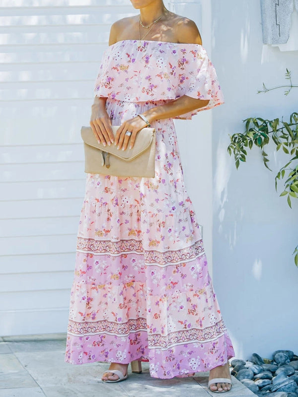 one-shoulder printed long swing dress