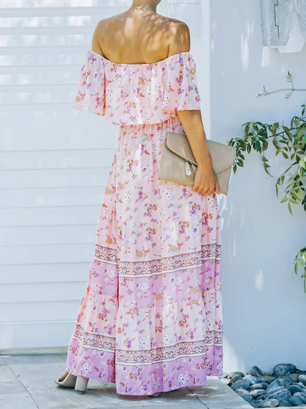 one-shoulder printed long swing dress