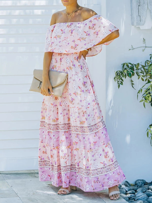 one-shoulder printed long swing dress