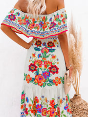 one-shoulder printed long swing dress