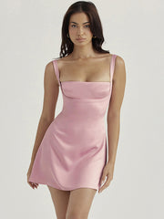 Sexy Spice Girls Sling Dress Satin Hollow Backless Short Skirt French Dress