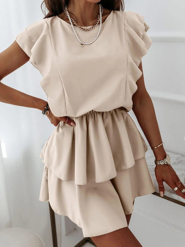 Loose Ruffle Short Sleeve Double Layer Dress