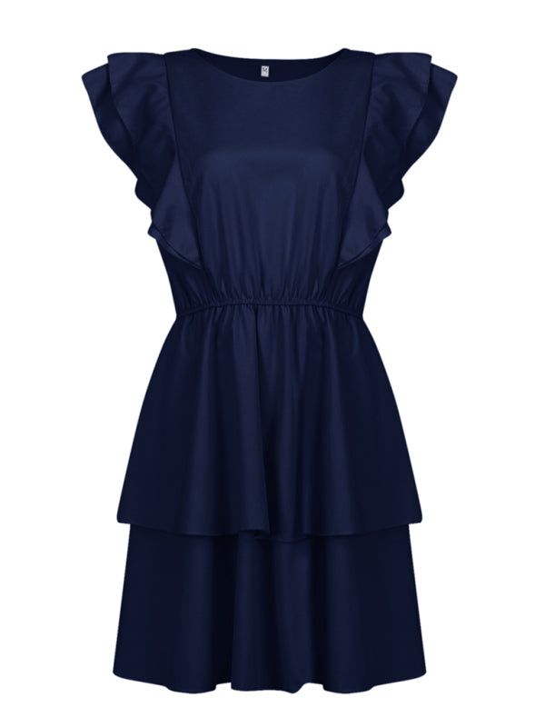 Loose Ruffle Short Sleeve Double Layer Dress