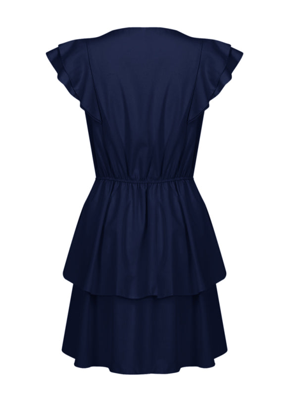 Loose Ruffle Short Sleeve Double Layer Dress