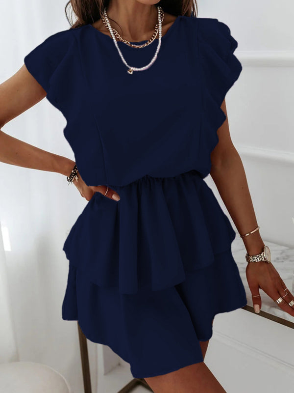 Loose Ruffle Short Sleeve Double Layer Dress
