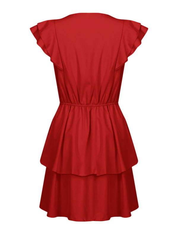 Loose Ruffle Short Sleeve Double Layer Dress