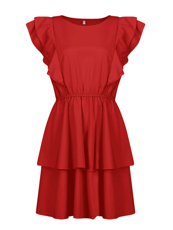 Loose Ruffle Short Sleeve Double Layer Dress