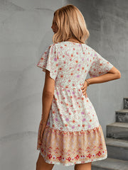 Woman Bohemian Positioning Flower Loose Short Sleeve Dress