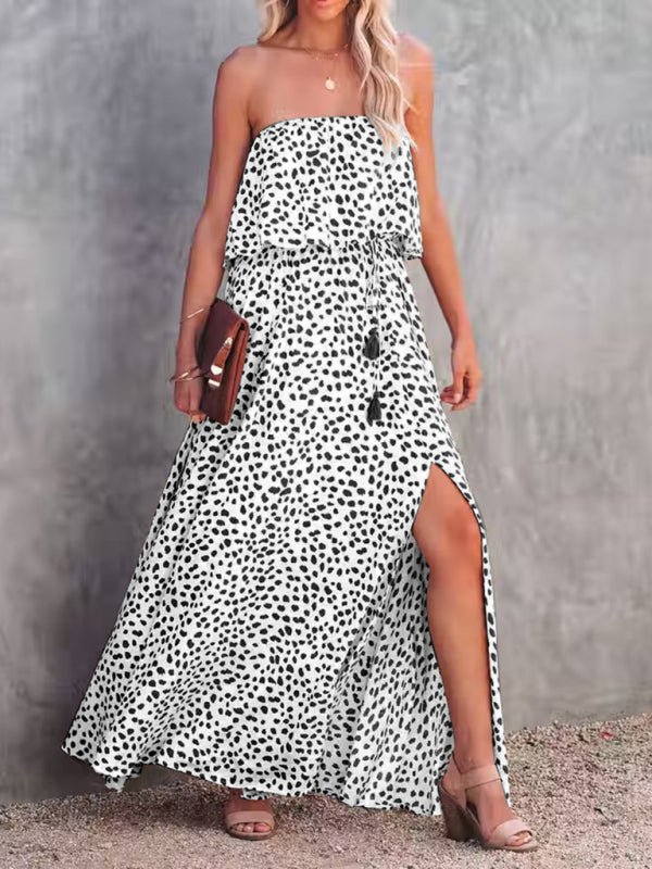 style leopard print one-shoulder ruffle slit dress