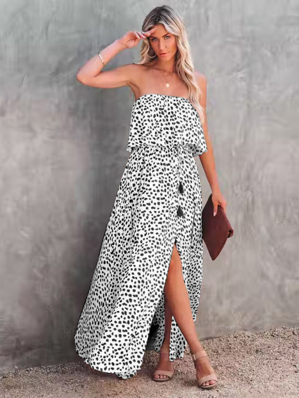style leopard print one-shoulder ruffle slit dress