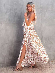 style leopard print one-shoulder ruffle slit dress