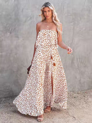 style leopard print one-shoulder ruffle slit dress