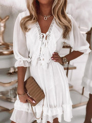 Arrival V Neck Mosaic Chiffon Loose Casual Dress