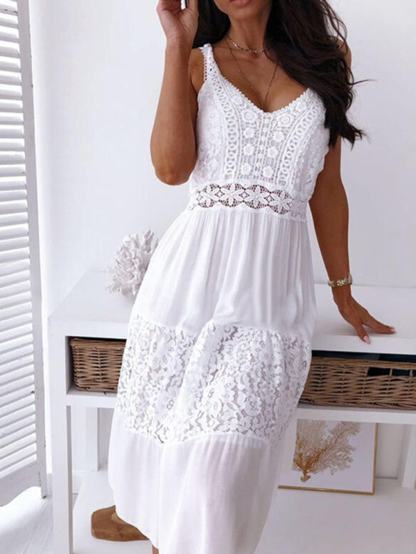 European and American sexy lace stitching suspender beach skirt dress